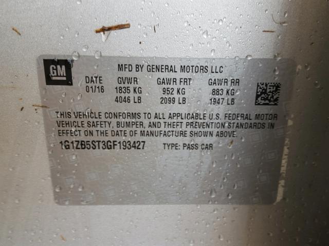 1G1ZB5ST3GF193427 - 2016 CHEVROLET MALIBU LS SILVER photo 10