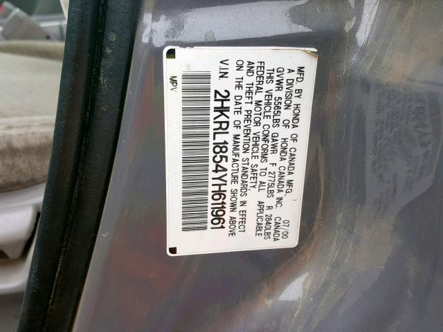 2HKRL1854YH611961 - 2000 HONDA ODYSSEY LX GRAY photo 10