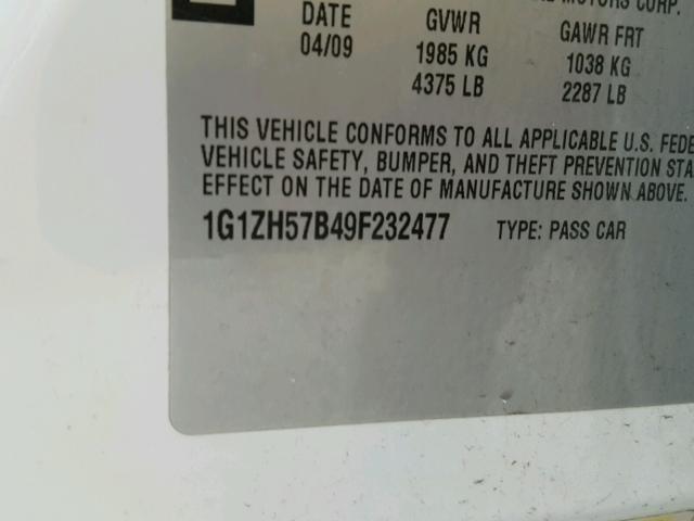 1G1ZH57B49F232477 - 2009 CHEVROLET MALIBU 1LT WHITE photo 10