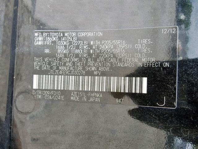 JTLZE4FE9CJ030278 - 2012 TOYOTA SCION XB 黑色 照片 10