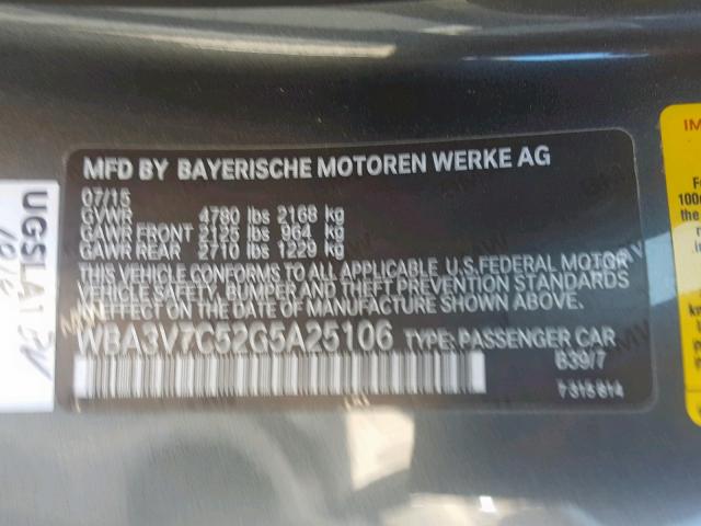 WBA3V7C52G5A25106 - 2016 BMW 428 I GRAY photo 10