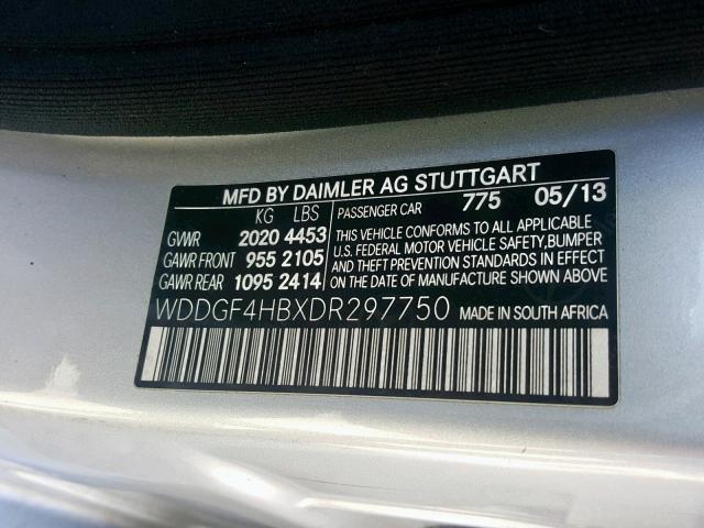 WDDGF4HBXDR297750 - 2013 MERCEDES-BENZ C 250 SILVER photo 10