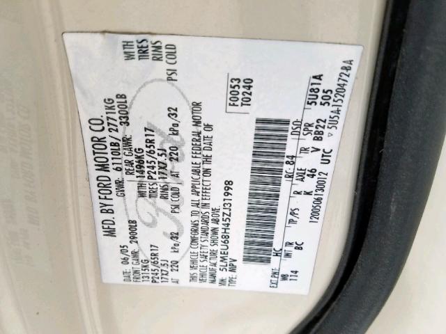 5LMEU68H45ZJ31998 - 2005 LINCOLN AVIATOR TAN photo 10