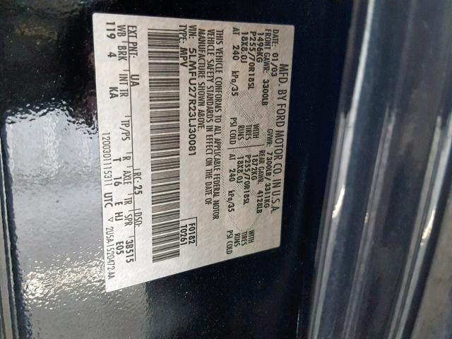 5LMFU27R23LJ30081 - 2003 LINCOLN NAVIGATOR BLACK photo 10