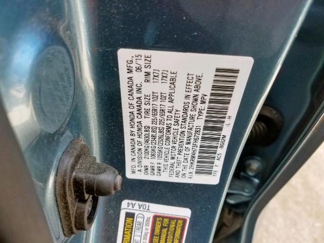 2HKRM4H73FH672831 - 2015 HONDA CR-V EXL BLUE photo 10