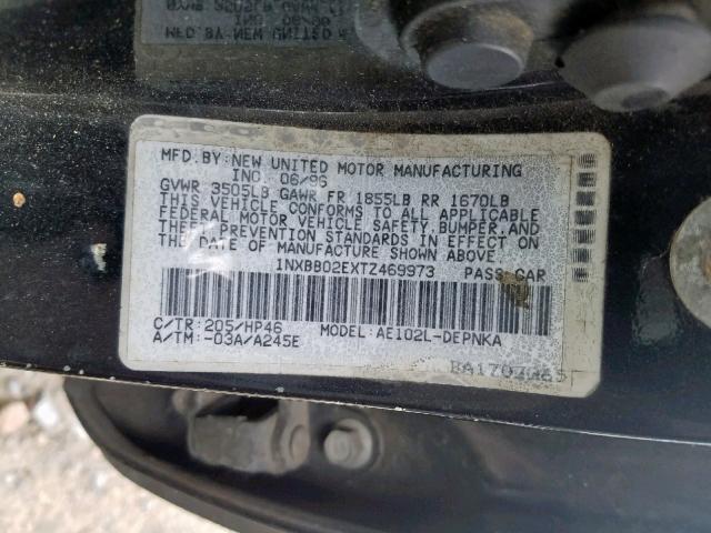 1NXBB02EXTZ469973 - 1996 TOYOTA COROLLA DX GRAY photo 10