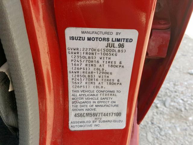 4S6CM58V7T4417100 - 1996 HONDA PASSPORT E 红色 照片 10