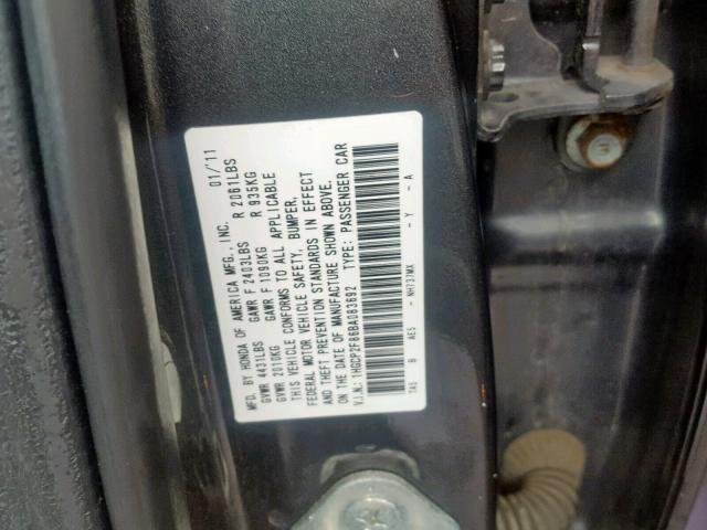 1HGCP2F86BA083692 - 2011 HONDA ACCORD EXL GRAY photo 10