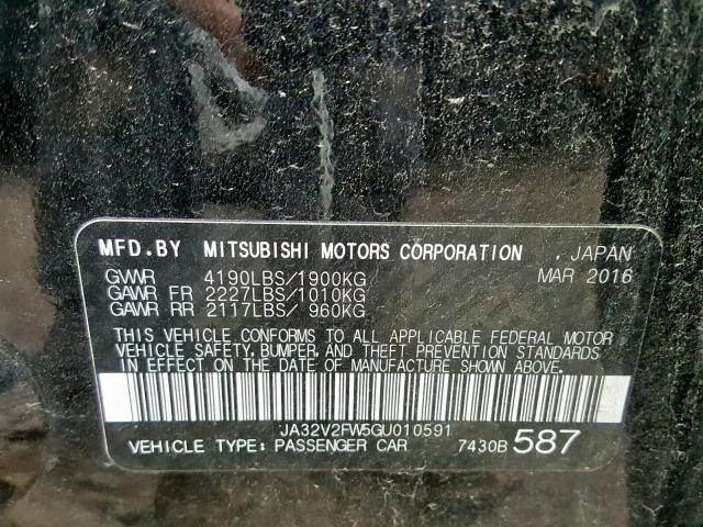 JA32V2FW5GU010591 - 2016 MITSUBISHI LANCER ES BLACK photo 10