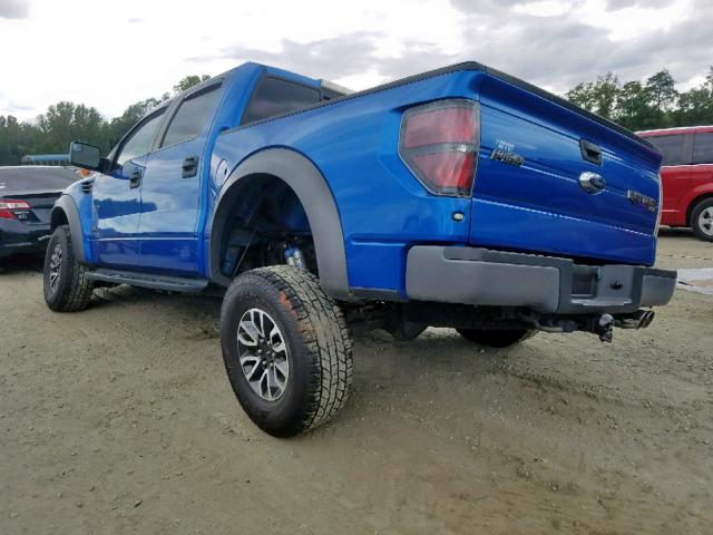 1FTFW1R63CFC16268 - 2012 FORD F150 SVT R BLUE photo 3