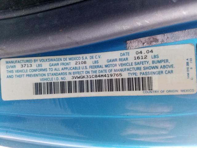 3VWGK31C84M419765 - 2004 VOLKSWAGEN NEW BEETLE ლურჯი ფოტო 10