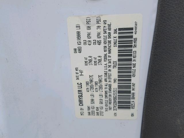 3D7KS28A98G151511 - 2008 DODGE RAM 2500 S Սպիտակ լուսանկար 10