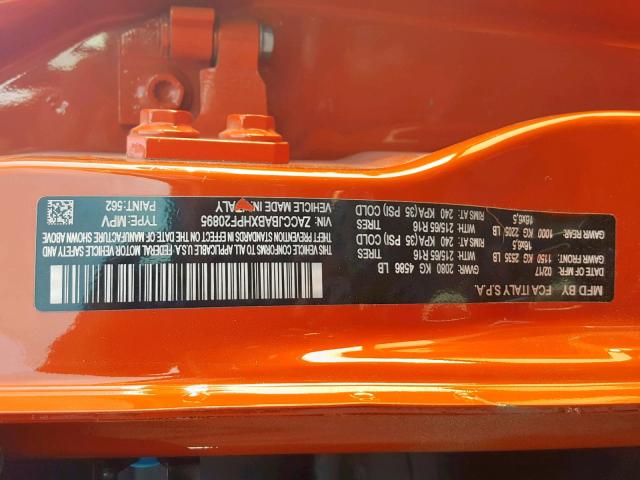 ZACCJBABXHPF20895 - 2017 JEEP RENEGADE S ORANGE photo 10