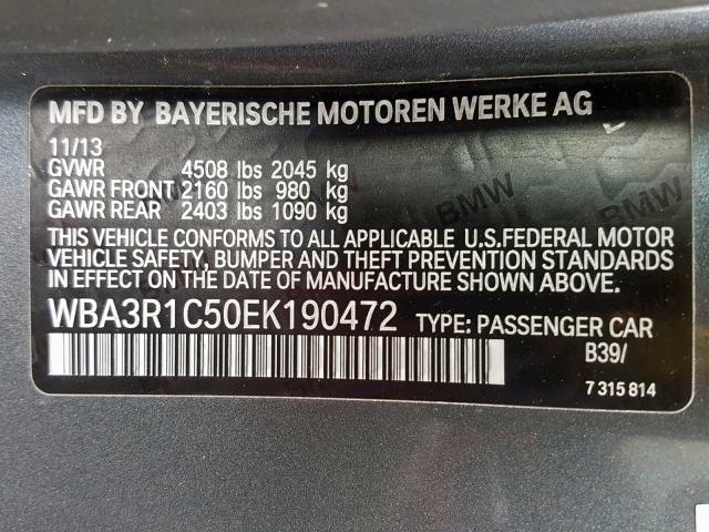 WBA3R1C50EK190472 - 2014 BMW 435 I CHARCOAL photo 10