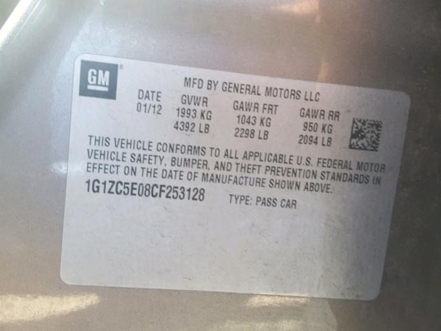 1G1ZC5E08CF253128 - 2012 CHEVROLET MALIBU 1LT BROWN photo 10