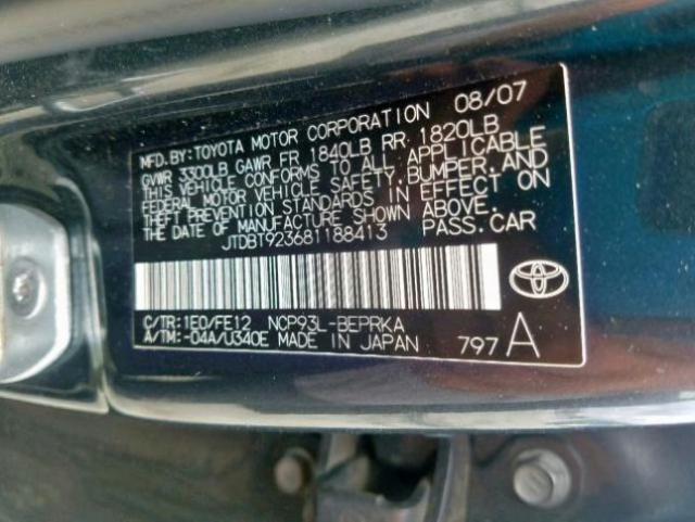 JTDBT923681188413 - 2008 TOYOTA YARIS GRAY photo 10