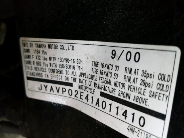 JYAVP02E41A011410 - 2001 YAMAHA XV1600 AL BLACK photo 10