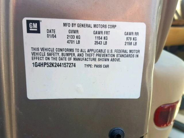 1G4HP52K244157274 - 2004 BUICK LESABRE CU GOLD photo 10