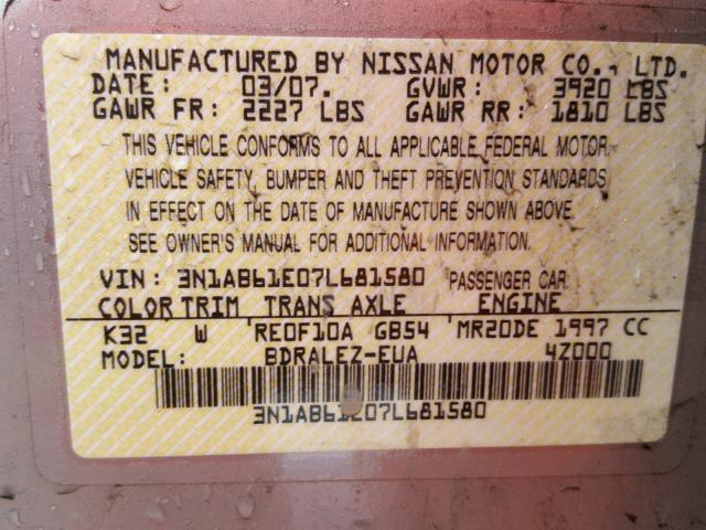 3N1AB61E07L681580 - 2007 NISSAN SENTRA 2.0 GOLD photo 10