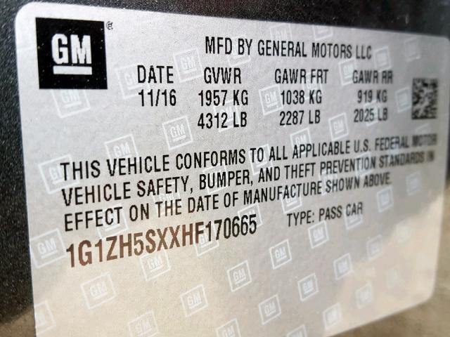 1G1ZH5SXXHF170665 - 2017 CHEVROLET MALIBU PRE 石墨色 照片 10