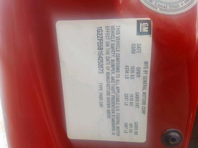 1G2ZF55B164253573 - 2006 PONTIAC G6 SE RED photo 10