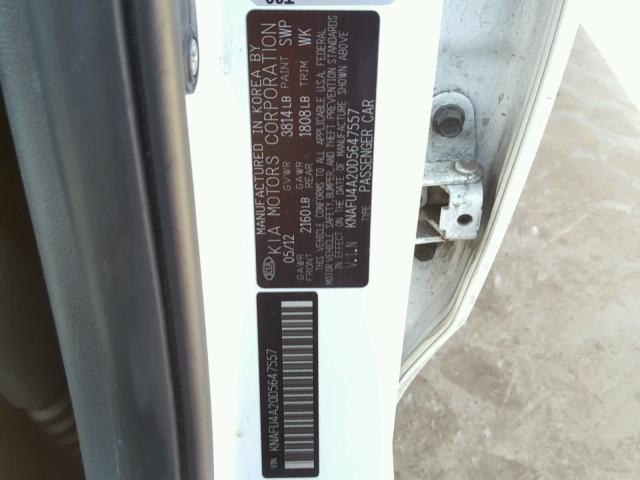 KNAFU4A20D5647557 - 2013 KIA FORTE EX WHITE photo 10