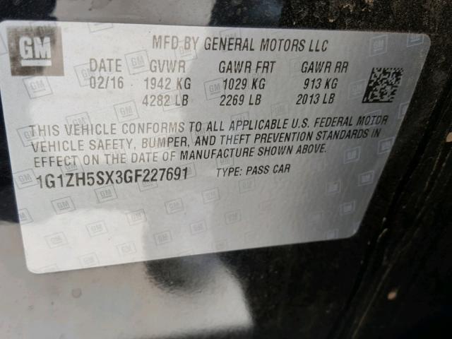 1G1ZH5SX3GF227691 - 2016 CHEVROLET MALIBU PRE BLACK photo 10