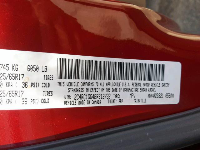 2C4RC1GG4ER312732 - 2014 CHRYSLER TOWN & COU RED photo 10