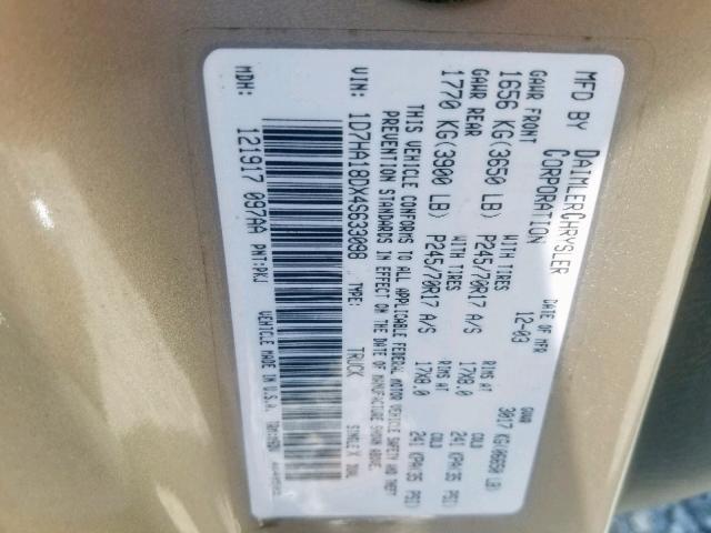 1D7HA18DX4S633098 - 2004 DODGE RAM 1500 S GOLD photo 10