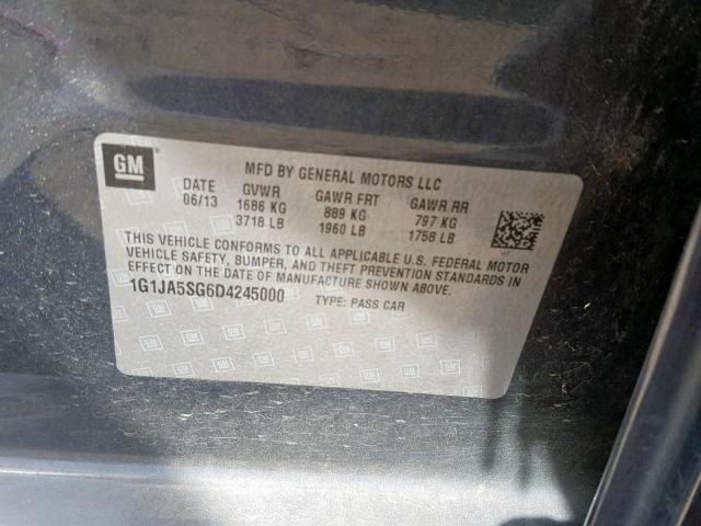 1G1JA5SG6D4245000 - 2013 CHEVROLET SONIC LS CHARCOAL photo 10