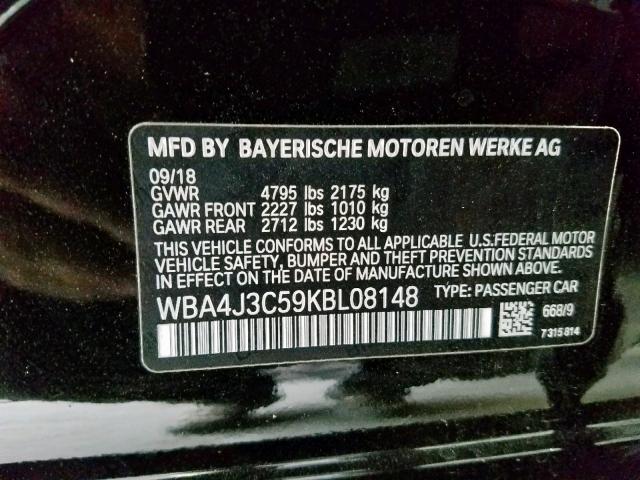 WBA4J3C59KBL08148 - 2019 BMW 430XI GRAN BLACK photo 10