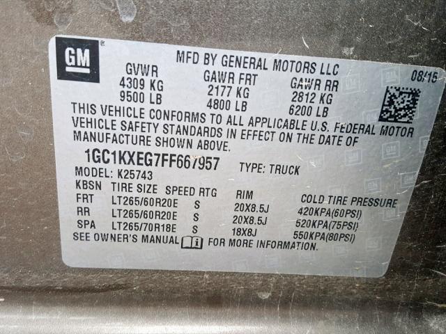 1GC1KXEG7FF667957 - 2015 CHEVROLET SILVERADO SILVER photo 10