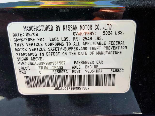 JNKAJ09F99M951567 - 2009 INFINITI EX35 BASE BLACK photo 10