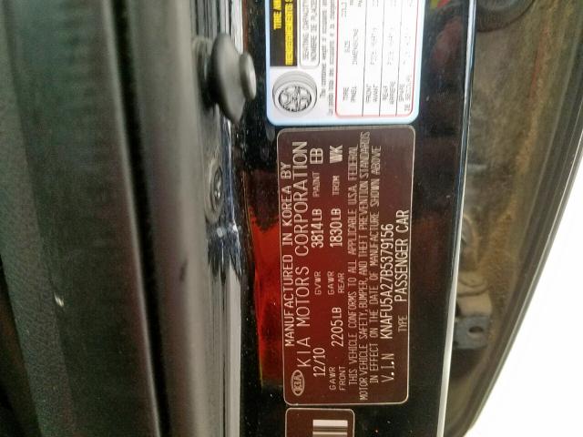 KNAFU5A27B5379156 - 2011 KIA FORTE EX BLACK photo 10