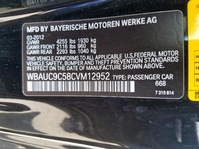 WBAUC9C58CVM12952 - 2012 BMW 135 I BLACK photo 10