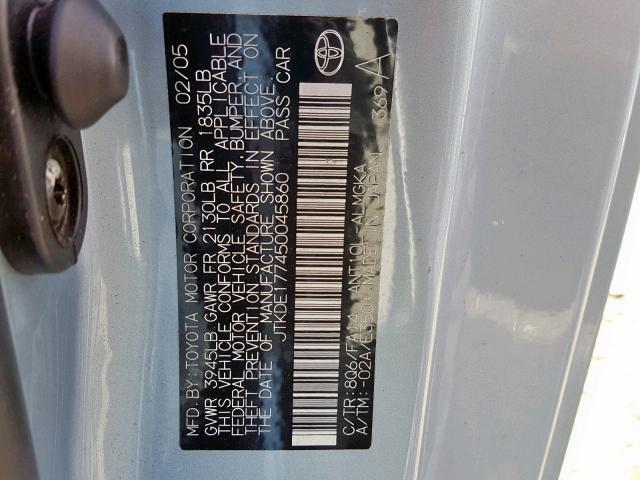 JTKDE177450045860 - 2005 TOYOTA SCION TC ლურჯი ფოტო 10