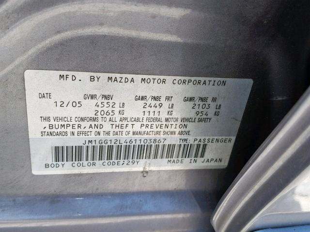 JM1GG12L461103867 - 2006 MAZDA SPEED 6 SILVER photo 10