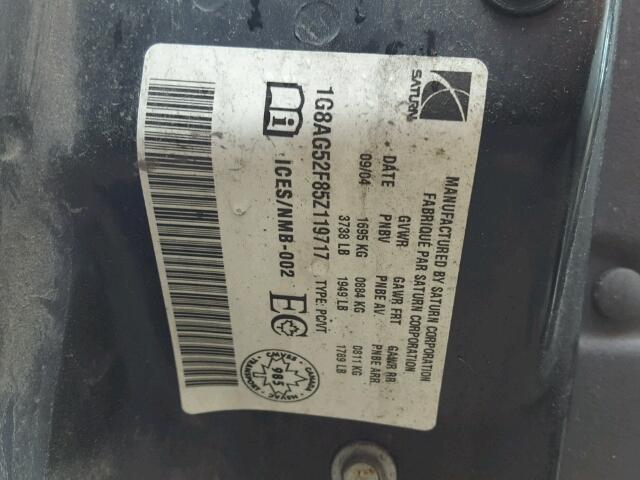 1G8AG52F85Z119717 - 2005 SATURN ION LEVEL SILVER photo 10