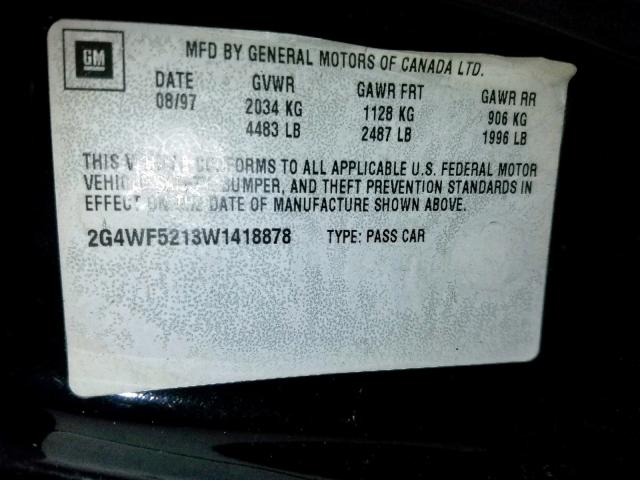 2G4WF5213W1418878 - 1998 BUICK REGAL GS BLACK photo 10