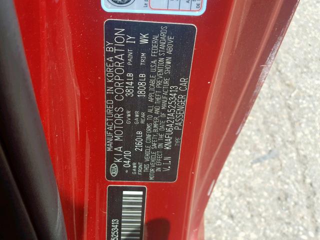 KNAFU6A21A5253413 - 2010 KIA FORTE EX RED photo 10