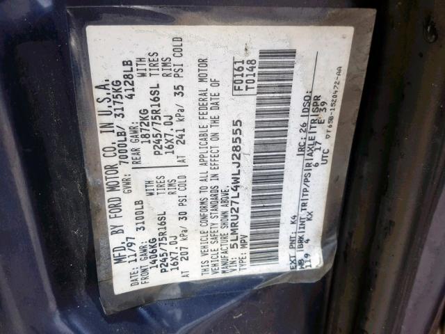 5LMRU27L4WLJ28555 - 1998 LINCOLN NAVIGATOR ლურჯი ფოტო 10