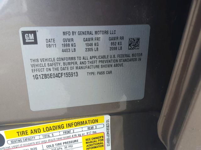 1G1ZB5E04CF155913 - 2012 CHEVROLET MALIBU LS GOLD photo 10