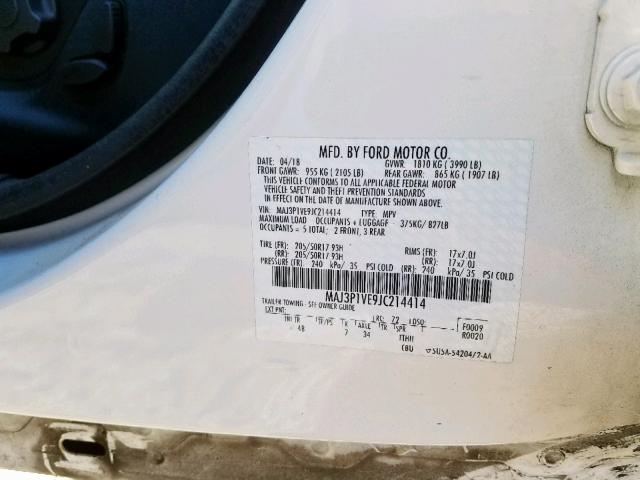 MAJ3P1VE9JC214414 - 2018 FORD ECOSPORT T WHITE photo 10