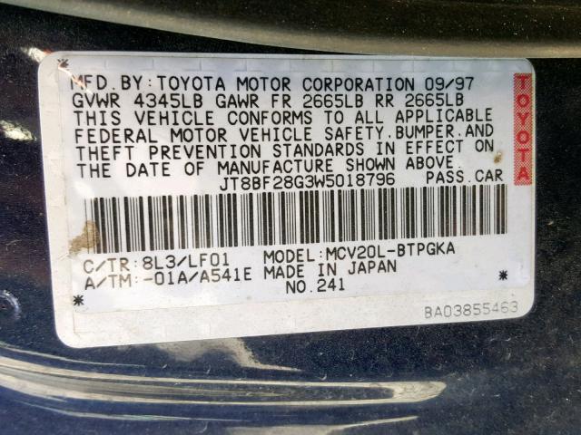 JT8BF28G3W5018796 - 1998 LEXUS ES 300 BLUE photo 10