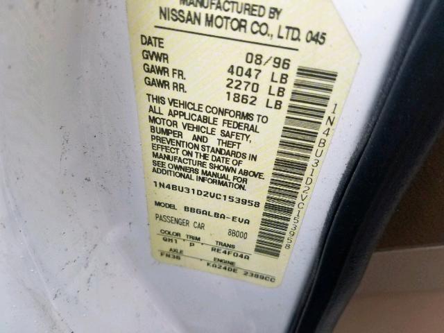 1N4BU31D2VC153958 - 1997 NISSAN ALTIMA XE WHITE photo 10