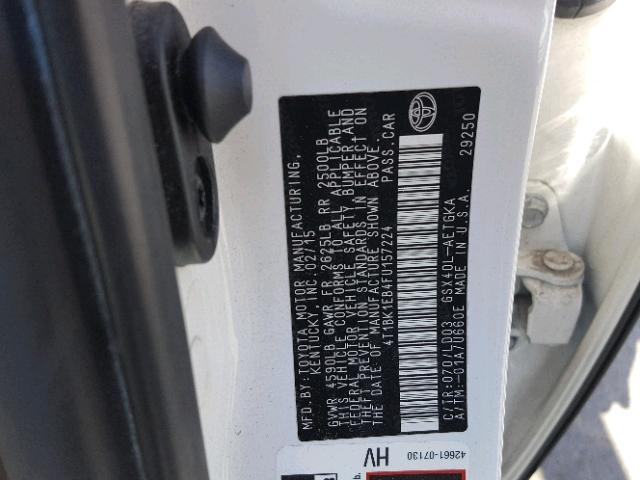 4T1BK1EB4FU157224 - 2015 TOYOTA AVALON XLE WHITE photo 10