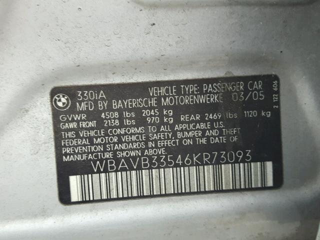 WBAVB33546KR73093 - 2006 BMW 330 I SILVER photo 10