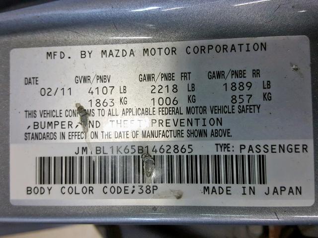 JM1BL1K65B1462865 - 2011 MAZDA 3 S GRAY photo 10