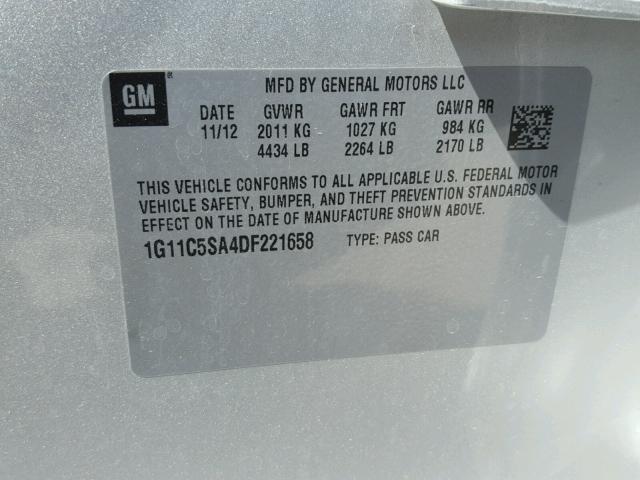 1G11C5SA4DF221658 - 2013 CHEVROLET MALIBU 1LT ვერცხლისფერი ფოტო 10