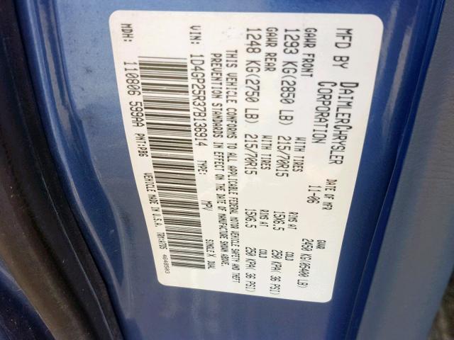 1D4GP25R37B136914 - 2007 DODGE CARAVAN SE BLUE photo 10